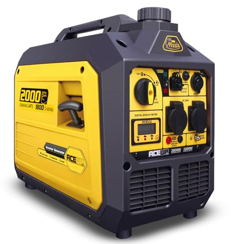 Aceup Energy 2000 Watt Portable Inverter Generator, Petrol Powered Generator Pure Sine Wave Silent Lightweight for Home, Camping, EURO-V, CE