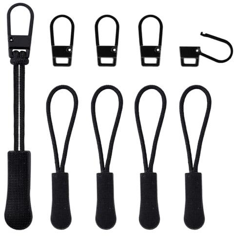 10uds Reemplazo de Tirador de Cremallera, Tiradores de Cremallera Cabezal de Cremallera y Extensor Cordón Tirador Cremallera Fijador Reparación para Equipaje Ropa Mochilas Chaquetas Pantalones