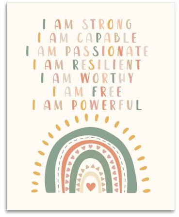arricraft 1 Pc Positive Affirmations Mental Health Wall Poster, I Am Stronge Boho Classroom Decor Therapy Counseling Office Decor Educational Poster for Counselor School 25.4x20.5cm