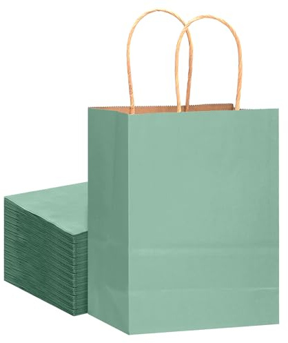 Gcardist 32 Stück Krafttüten mit Griffen, 21 x 15 x 8 cm, kleine Geschenktüten, Partytüten, Hellblau, Einkaufstüten, Leckerlibeutel, vielseitig einsetzbar (21 x 15 x 7,6 cm, kleine Größe)