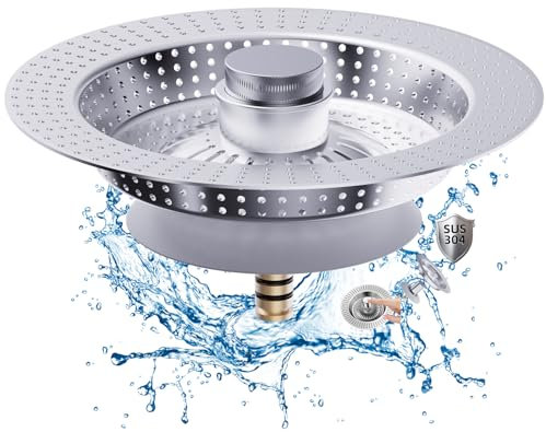 Tappo lavandino cucina e filtro lavandino combinato, 3 in 1 tappo lavello cucina in acciaio inox e filtro lavandino cucina per scarichi standard, protezioni ideali per il scarico lavandino cucina