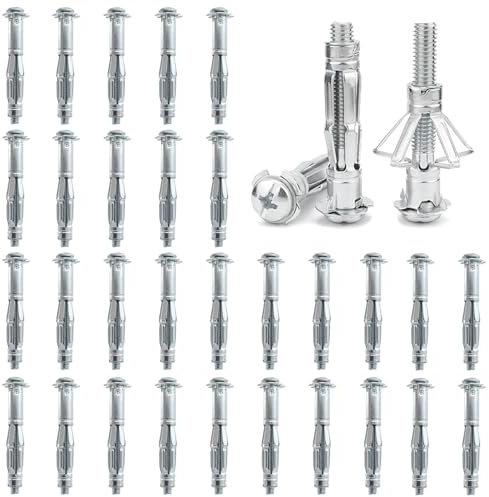 DAIRYCOF 30 tasselli per cavità in metallo zincato, M5 x 56 mm, tasselli per pareti cave, viti sottili per fissaggio in cartongesso (30, M5 x 56 mm)