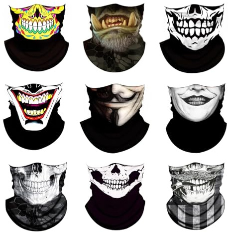 UBERMing 9 Piezas Pañuelos Cabeza Elasticos Pasamontañas de Calavera, Bandana Multifunción Bufanda Tubular Hombre Mujer para Esquí Ciclismo Correr y Halloween