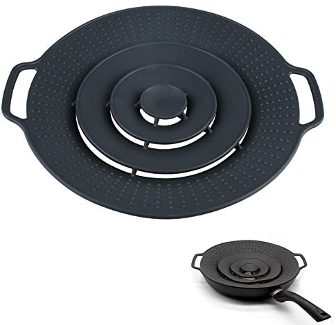 Sporgo Coperchio paraspruzzi padelle: paraspruzzi universale per pentole con una dimensione di 29 cm, coperchio universale in silicone senza BPA (nero)