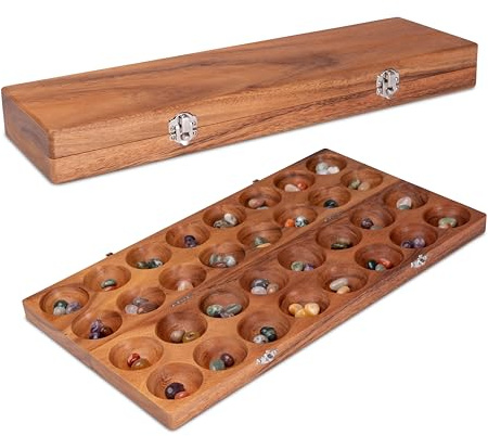 LOGOPLAY Hus Spiel mit Metallverschlüssen Silber – für 2 Spieler – Bao – Kalaha – inklusive Edelsteinen