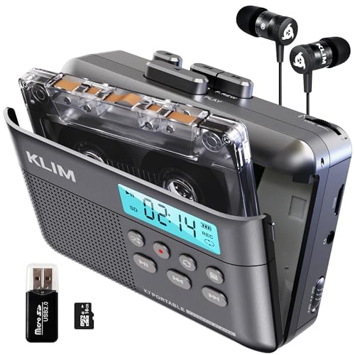 Cassette Player KLIM K7 - Lecteur Cassette Audio - Convertisseur Audio en MP3 - Microphone et Haut-Parleur intégrés - Batterie Rechargeable - Ecouteurs - Carte SD 16GB - Cendre