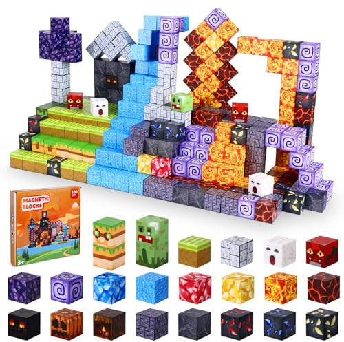 Cofvetia Bloques Magnéticos Construccion Niños, 100 Piezas Build Mine Magnet World Magic Portal Set, Juguetes Sensoriales Stem Montessori Obsequio para Niños y Niñas de Más de 3 Años (2CM)