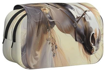 YKLJG Trousse à crayons avec 2 compartiments à fermeture éclair - Grande capacité - Pour l'école, les voyages et le bureau, Cheval mignon., Taille unique, Cartable