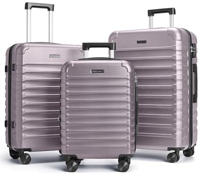 LIGHT FLIGHT Luggage Sets, 3 Piece Durable Suitcase Set with Spinner Wheels, 3 Pcs Hardside Lightweight luggage with TSA Lock, Large Checked Travel Suitcases, 20/24/28 Inch, Rose Purple
