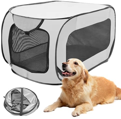 Umllpet Caisse de Transport Pliable pour Chien et Chat, 92x52x52 cm, Conçue pour Animaux Jusqu'à 15 kg, Idéale pour Petits et Grands Compagnons (Gris)