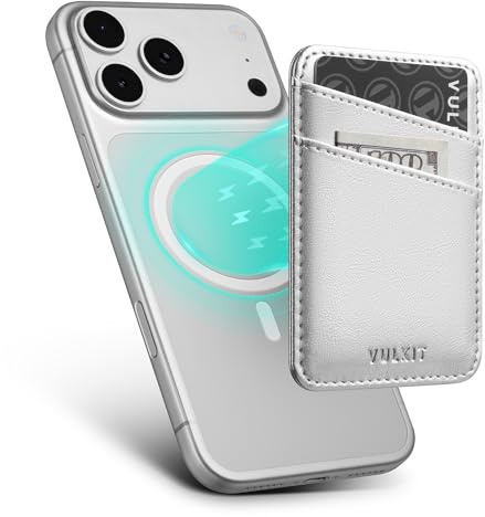 VULKIT Portacarte MagSafe con Adesivo MagSafe, Porta 2 Carte con Blocco RFID, Sottile Portafoglio Magnetico in Pelle per Serie iPhone 17/16/15/14/13/12 (Non per modelli mini)