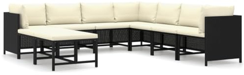 ZIRLANLV Muebles de Jardín 5 Piezas.con Cojines, Grupo de Asientos, Juego de Sillones, Juego de Jardín, sofá Central, sofá Esquinero, Reposapiés, Ratán Sintético (Gris) (Negra #04)