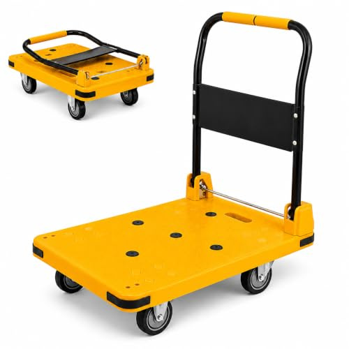 Carro Plataforma Plegable Soporta 300 kg Amarillo, Ruedas TPR 4