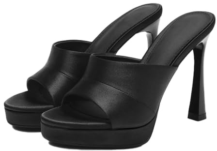 Vosswear Sandalias de tacón Plataforma Mujer en satén, diseño Slip-on | Tela satén, diseño slip-on, plataforma gruesa, tacón stiletto acampanado, suela antideslizante