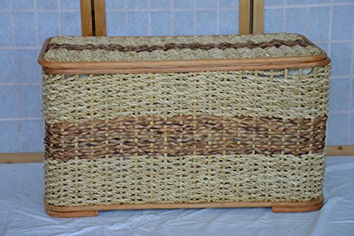 Baule in giunco intrecciato 70x36x40 cm con coperchio e fodera in textilene – Cesta contenitore rettangolare per biancheria, coperte e giochi – Arredo casa naturale stile shabby chic e rustico