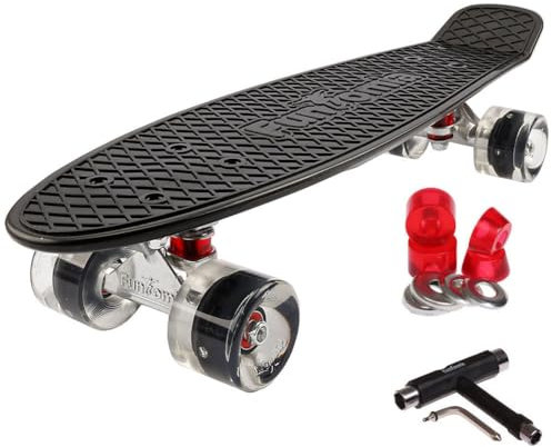 FunTomia 57cm Mini-Board Skateboard mit oder ohne LED Leuchtrollen inkl. Aluminium Truck, ABEC-9 Kugellager und T-Tool (schwarz)