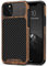 TENDLIN Kompatibel mit iPhone 11 Pro Max Hülle Holz und Carbon Textur Design Leder Hybrid Handyhülle (Schwarz)