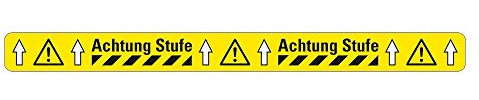 AnTina TAPES® Warnmarkierung Achtung Stufe als Sicherheitsmarkierung, stark selbstklebend, rutschsichere Anti-Rutsch Bodenmarkierung R10 (Achtung Stufe, 50x600mm)
