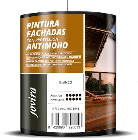 JOVIRA PINTURAS Peinture Façades Anti-Moisissures hydrofuge, imperméable et anti-fissures. (750 Millilitres, Blanc)