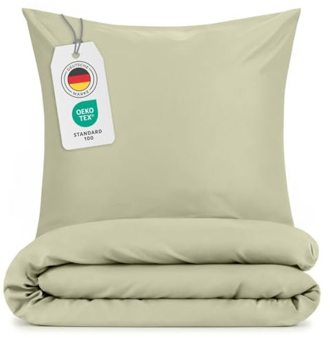 Blumtal Bettwäsche 135x200cm + 80x80cm Kopfkissenbezug - Oeko-TEX zert. Mikrofaser Bettwäsche Set - Mikrofaser Bettbezug bis 95 °C - Deckenbezug + Kissenbezug 2-teilig - Duvet Cover Light Olive Grün