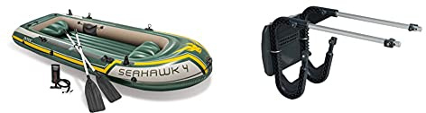 Intex Set Bateau 4 Places Seahawk 4 (rames et gonfleur Inclus) 351x145x48cm & Kit de Fixation pour Moteur