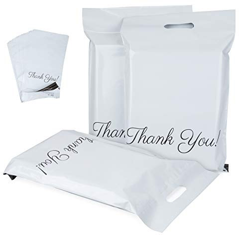 60pcs Buste per Spedizione in Plastica (30 x 40cm), Tote Comode Buste in Polietilene con Manico e Buste AutosigillantiThank you, per Vestiti e Tessuti & l'imballaggio