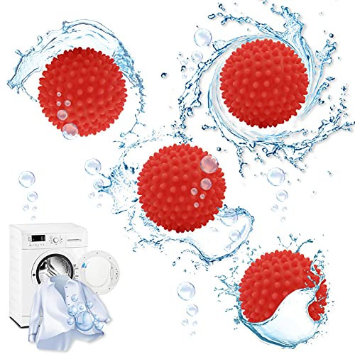 jiuzcare Balles De Séchage 4 Pièces 6.5cm Balle De Lavage Machine A Laver Balle Seche Linge Boule Anti Poils Machine A Laver Réutilisable Balle Lavage Machine Boule Lavage Accélère Le Séchage, Rouge