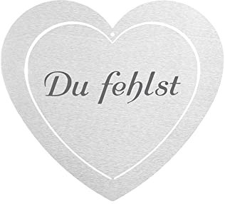 DOLORINO Grabherz aus Edelstahl | wetterfest | mit Spruch 'Du fehlst' | ca. 17x15cm
