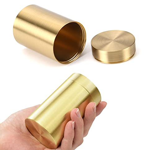 Ushinelit Brass Tea Canister, Small Portable Caddy Storage Container for Tea Coffee Nuts (Small Size 1.77” x 2.95”)