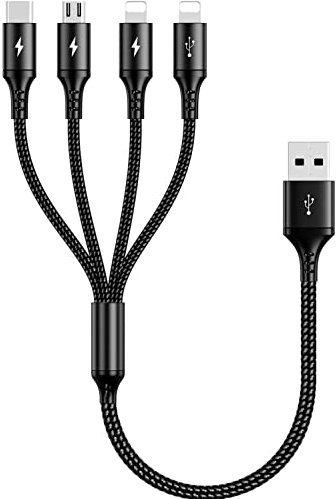 UZAHSK Multi Cavo di Ricarica, 4 in1 Multiplo Cavetto iP/Micro USB/Tipo C Nylon Intrecciato Cavo di Ricarica USB Per Telefono 14/13/12/11/X/8/7/Samsung/Huawei/Honor/Xiaomi/Nexus/Kindle/LG. (Nero)