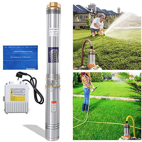 Tubiaz Pompe à puits profonds 1100 W, pompe submersible 4000 L/h, pompe de puits 81 m de hauteur de refoulement de 92 mm, pompe à eau avec câble de raccordement de 20 m