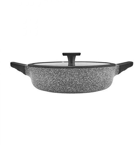 Karaca Serra Biogranit Grey Cooking Pot with Lid 28 cm, Granite Veneer, Grey Cookware, Non-Stick Coating, Pot Pans with Glass Lids, Reinforced Surface, Strength and Health of Granite