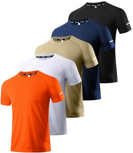5er Pack Sport Tshirts Herren, Laufshirt Kurzarm T-Shirts Schnelltrocknend Atmungsaktiv Funktionsshirt Mesh Sport Shirt Männer Sportshirt Herren Kurzarm Fitnessshirt Trainingsshirt für Männer 5P03-S