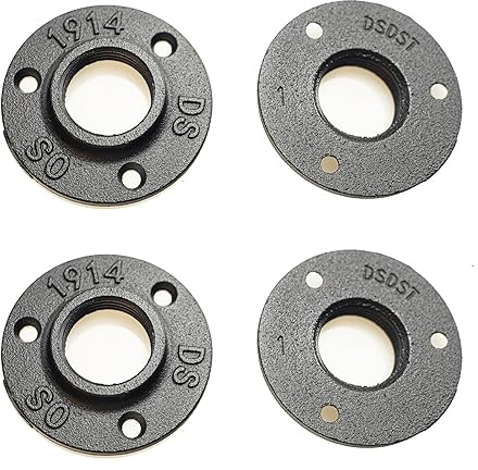 4 Pack DN25(1-inch) Malleable Black Floor Iron Flange, Three Holes Flange Iron Pipe Floor Fitting Plumbing Threaded Flange DIY Wall Industrial Steampunk Furniture Vintage Retro Decor