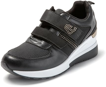 JOMIX Basket Scratch Femme Sneakers Wedge Chaussures Compensées Femme Chaussures de Sport Confortable (Noir, 37)
