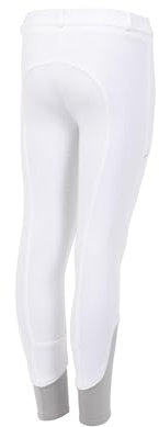 HORZE Kinder Reithose Felicia, Reithose Mädchen mit Gürtelschlaufen, Vollbesatz & Handytasche, Weiß, 146/152
