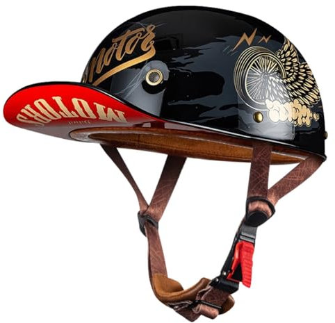 Moto Casquette De Baseball Demi-Casques De Moto Scooter Cyclomoteur Casques À Face Ouverte Hommes Et Femmes Casque Mobylette Moto Bols ECE Homologué Vintage Casque Jet 7,M:54-57CM