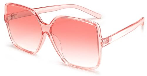 Dollger übergroße Quadratische Retro Sonnenbrille Damen Herren Große Mode Brille Schattierungen für Männer Frauen UV-Schutz,Rosa