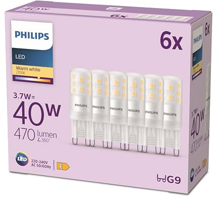 Philips LED Standard Brenner, Ersatz für 40W Halogen, G9 Sockel, warmweißes Licht 2700K, 6er Pack, neue Generation