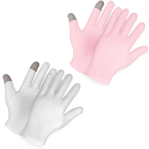 Qianyu 2 Paar Baumwollhandschuhe mit Touchscree Feuchtigkeits Handschuhe Feuchtigkeitshandschuh Schlafenszeit Hautpflegehandschuhe Übernacht Schlafhand Spa Handschuhe für Trockene Rissige Hände Frauen