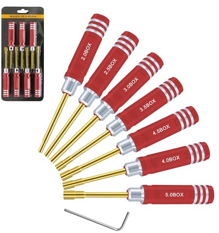 Craznick Set di cacciaviti esagonali 2,0mm 2,5mm 3,0mm 3,5mm 4,0mm 4,5mm 5,0mm 7 pezzi cacciavite esagonale chiavi a bussola kit di strumenti RC per Axial SCX24 droni auto barca elicottero rosso