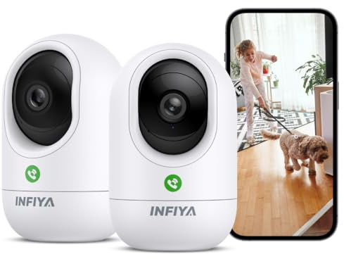 INFIYA 2K Security Camera Indoor-360 Cameras for Home Security and One-Tap Call, Elderly/Cat/Baby/Nanny, Motion Alert, Intelligent Tracking, 2.4GHz WiFi Only, Work with Alexa/Google Home, K7 2Pack