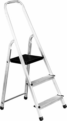 MYPRO ® Trappstege i aluminium, 3 steg, plattformssteg, multifunktionell trappstege, lätt, bärbar, kraftig, 3-8 steg, inomhus/utomhus, steg, stege för kök, hem och handel (3-steg)