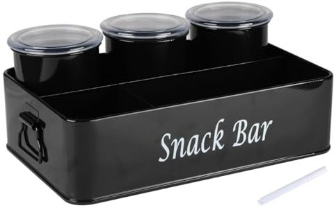 ZoeQide Snackbar für Desktop Snackspender | Retro-Eingestelltes Tablett 31×21×9 cm | 3 Personalisierte BPA-freie Metall-Dosen | Tisch, Sofabar, Kaffeebar | Praktischer Snack-Organizer