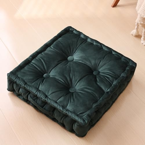 RuzRhyth Square Floor Pillows, Large Floor Cushion for Adults Kids, Meditation Floor Pillow Seating Cushion with Shredded Memory Foam and Silk Wadding, 20x20x5 Dark Green