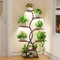 BACEKOLL Support pour plantes avec lumière de croissance - 8 niveaux - 124 cm - En métal et bois - Étagère à plantes - Pour l'intérieur et l'extérieur - Noir - Étagère à fleurs décorative pour