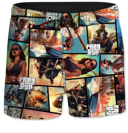 FREEGUN Maillot de Bain Garçon Séchage Rapide, Short de Bain Enfant, Filet intérieur et Poches Latérales, Taille 8/10 Ans - Jaune/Orange/Turquoise/Noir