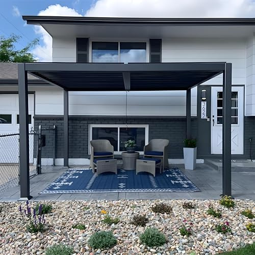 PURPLE LEAF Pergola 3 x 3.65 m mit Lamellendach Pavillon Terrassenüberdachung Wasserdicht Stabil Winterfest Freistehend Lamellenpergola Verstellbaren Alu-Lamellen für Garten, Grau