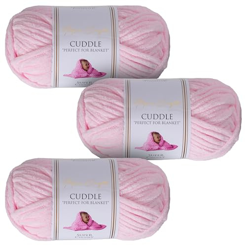 Utopia Crafts Filato Grosso in Ciniglia per Uncinetto e Ferri - Gomitolo da 100 g - 60 m - Baby Pink - Filo Chunky Morbido e Facile da Lavorare - Lavabile in Lavatrice - Confezione da 3
