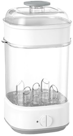 Stérilisateur de biberon, désinfectant électrique à vapeur avec désinfection à 360 degrés, blanc, capacité de 5 bouteilles, design double couche, 36,2 x 18,1 x 18,5 cm